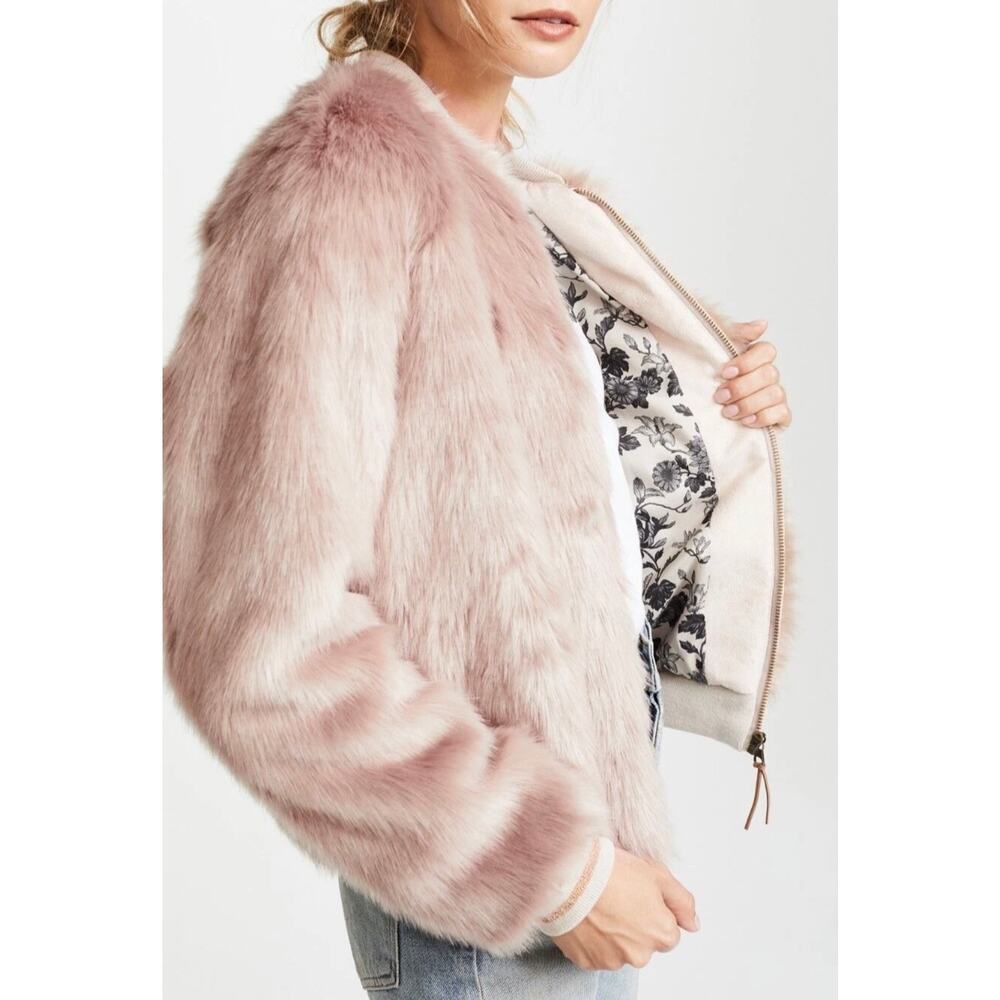Mother The Letterman Faux Fur Bomber Jacket M Wash stroke of fortune Cozy - Picture 2 of 13